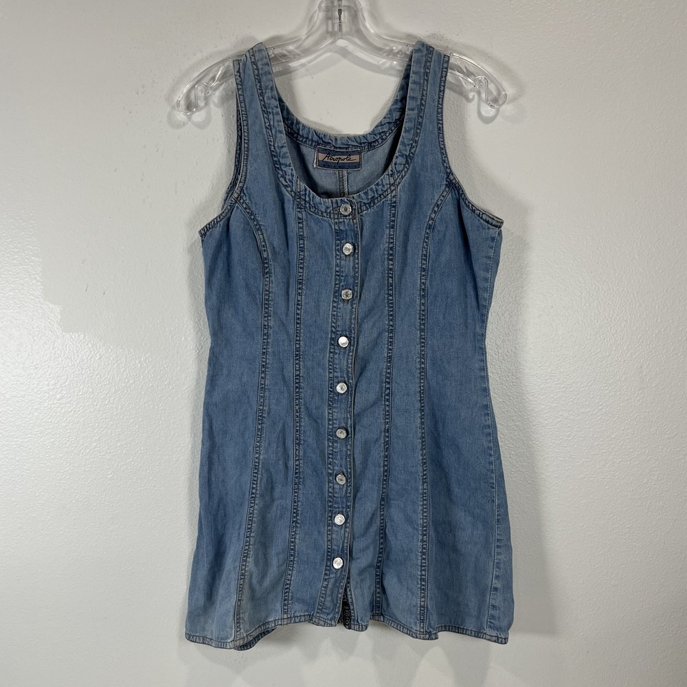Y2K Women's Denim Light Wash Button Down Sleeveless Mini Dress Medium